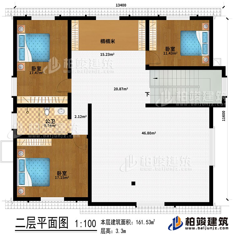 阁楼：榻榻米、3卧室、公卫